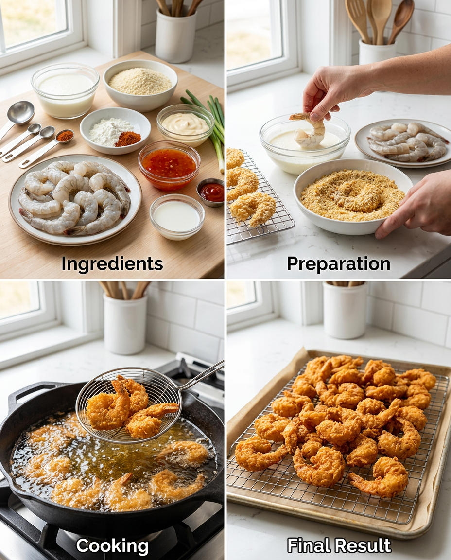 Step by step process for making Bang Bang Shrimp Recipe - Crispy Restaurant Copycat