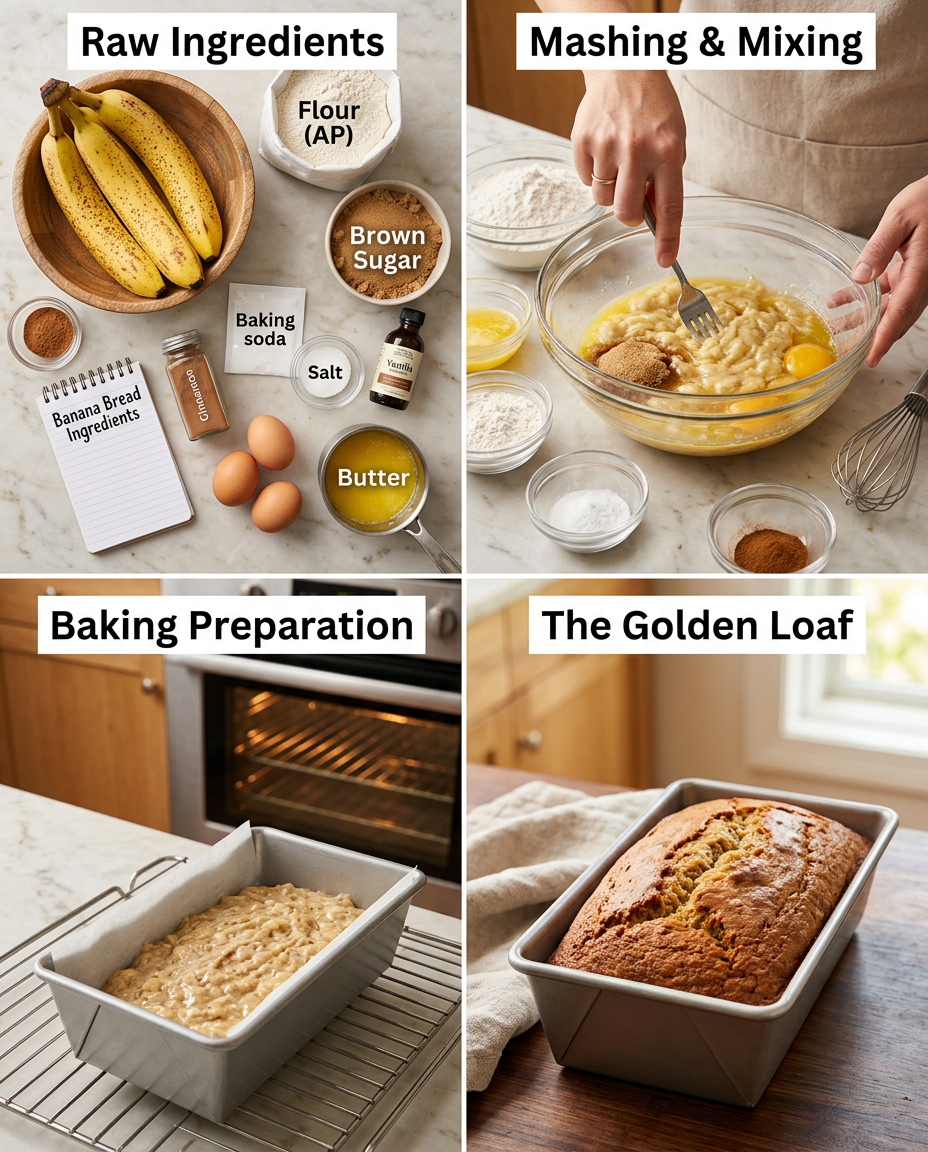 Step by step process for making Best Banana Bread Recipe Moist and Easy One-Bowl Method