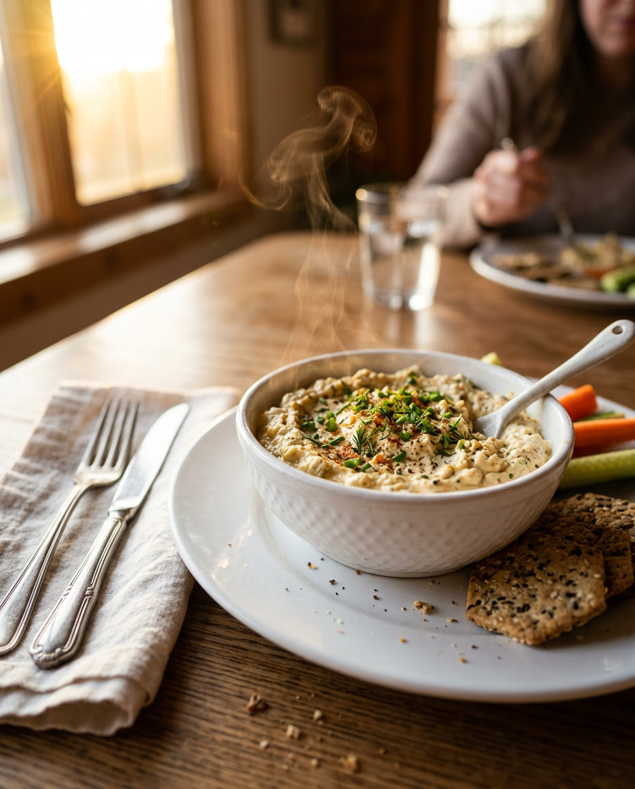 Easy Deviled Egg Dip Recipe served on a plate ready to eat