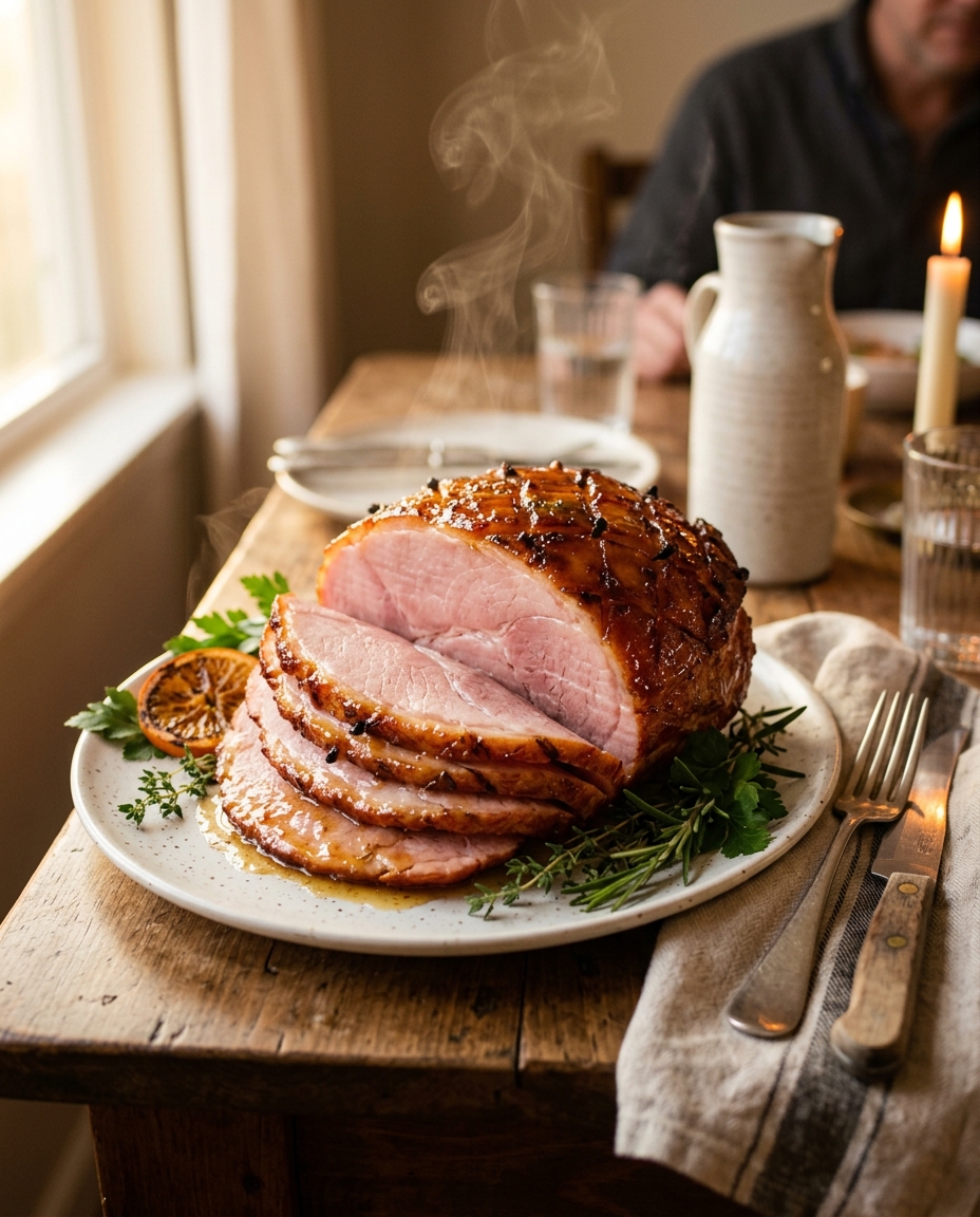 Easy Glazed Ham Recipe served on a plate ready to eat