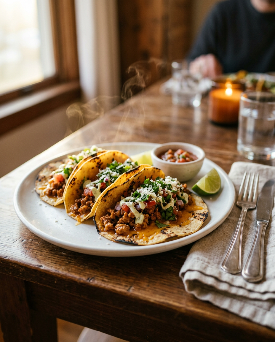 Easy Ground Turkey Tacos Recipe served on a plate ready to eat