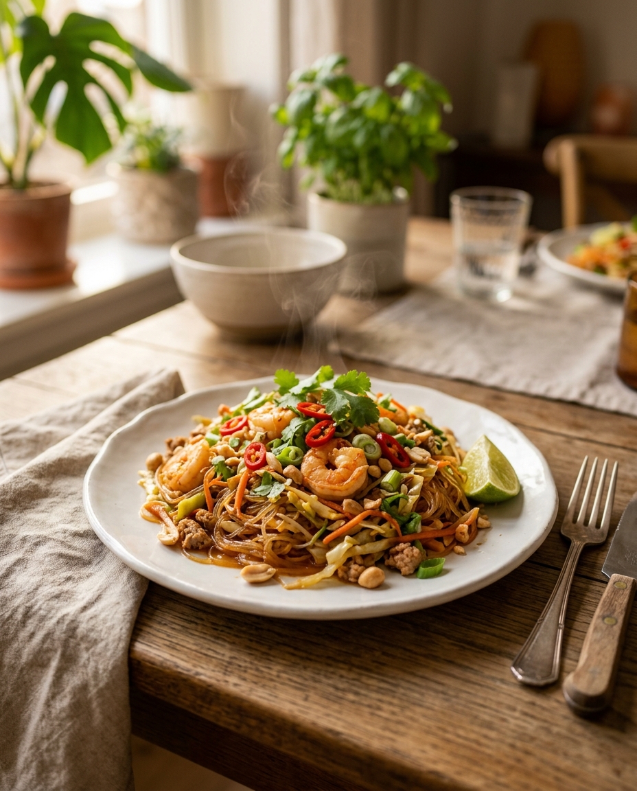 Easy Thai Glass Noodles Recipe - 20 Minute Weeknight Dinner served on a plate ready to eat