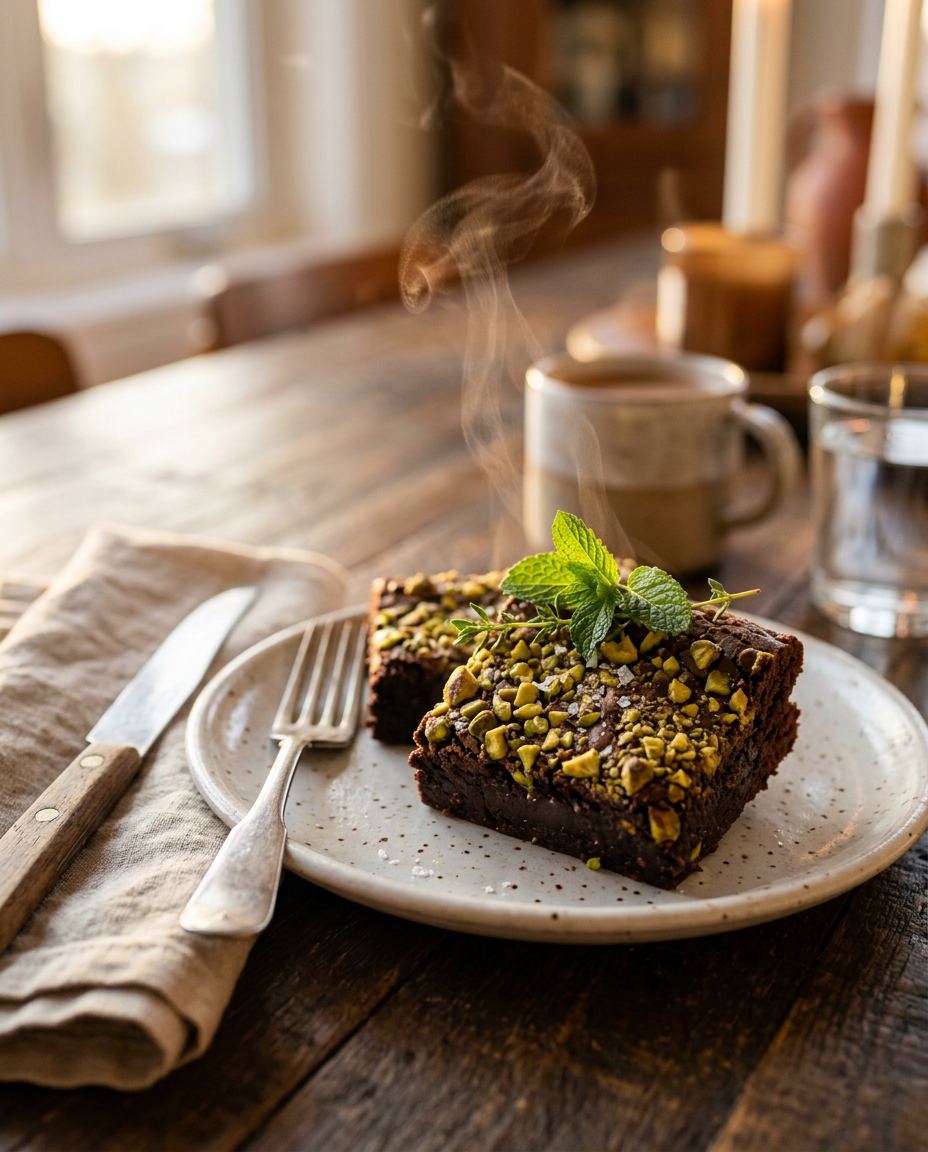 Easy Pistachio Brownies Recipe served on a plate ready to eat