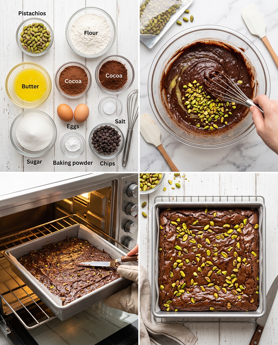 Step by step process for making Easy Pistachio Brownies Recipe