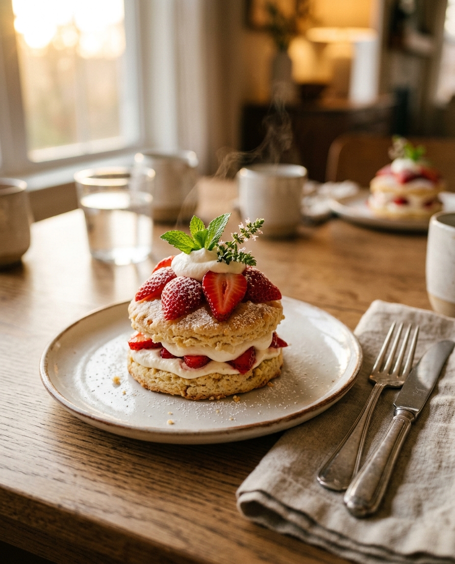 Easy Strawberry Shortcake Recipe served on a plate ready to eat