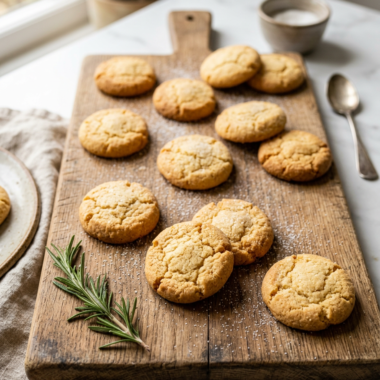 Golden homemade butter cookies arranged on wooden board - perfect test recipe for beginners