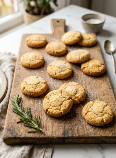 Golden homemade butter cookies arranged on wooden board - perfect test recipe for beginners