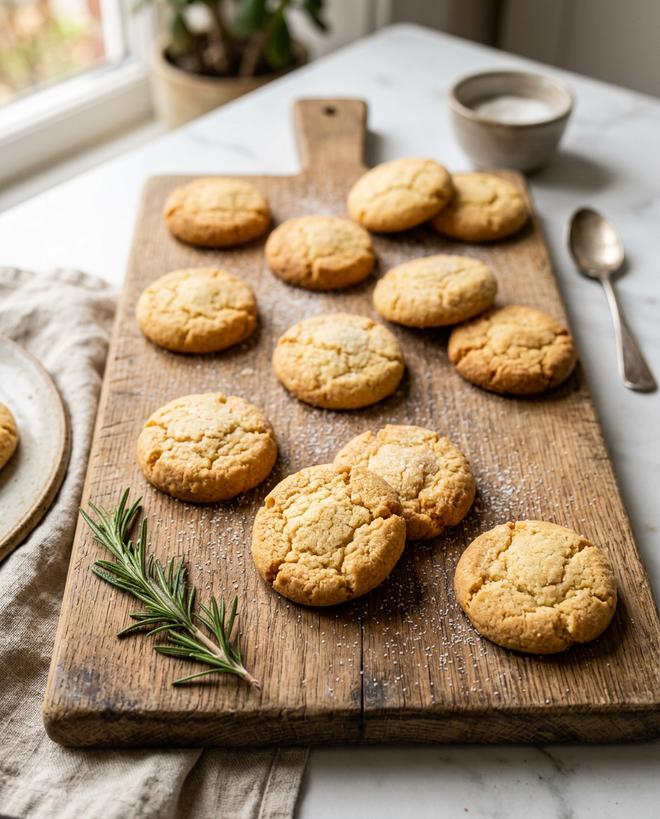 Golden homemade butter cookies arranged on wooden board - perfect test recipe for beginners