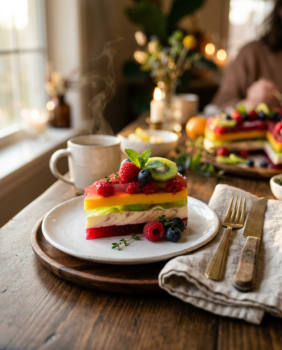 Stunning Layered Gelatin Dessert with My Secret Trick served on a plate ready to eat