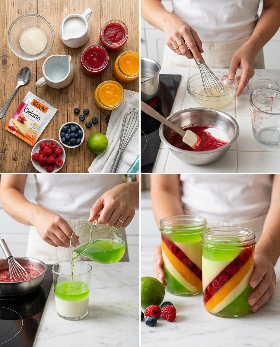 Step by step process for making Stunning Layered Gelatin Dessert with My Secret Trick