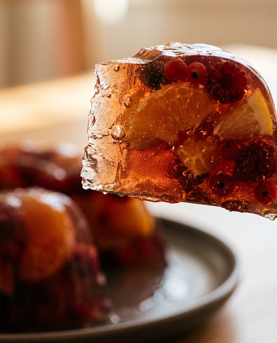 Close-up showing the texture and inside of Citrus Berry Gelatin Weight Loss Recipe