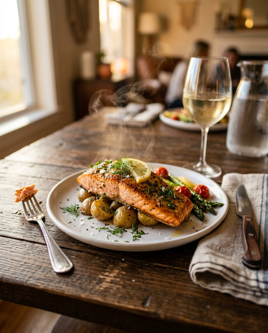 Lemon Garlic Salmon Recipe served on a plate ready to eat