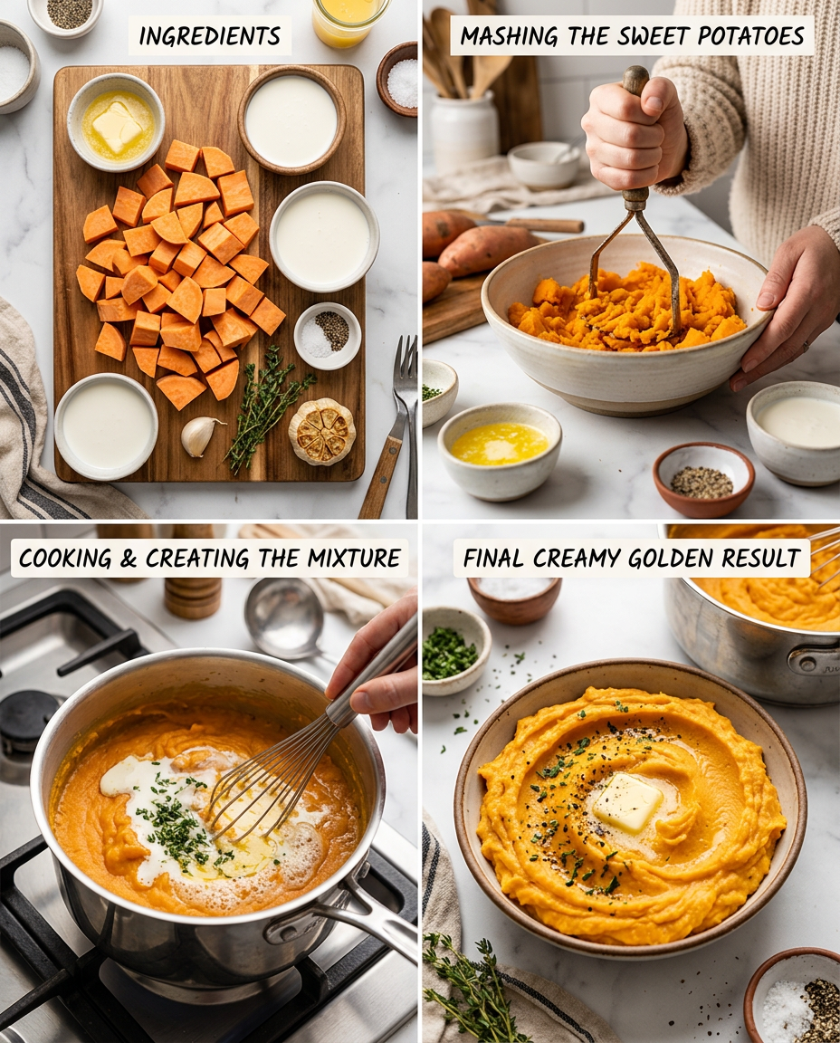 Step by step process for making The Best Creamy Mashed Sweet Potatoes Recipe