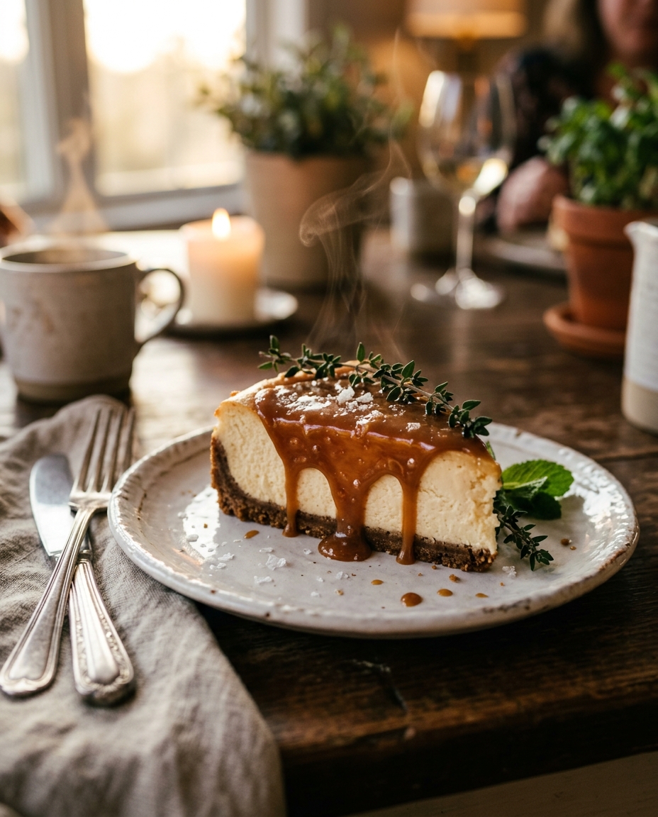No-Bake Salted Caramel Cheesecake Recipe served on a plate ready to eat