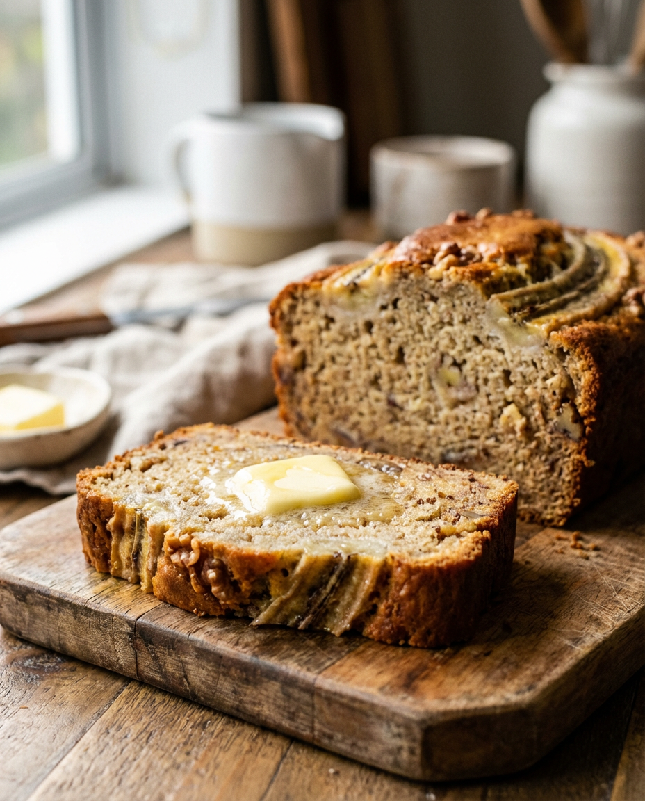 Freshly baked New Zealand banana bread with golden crust