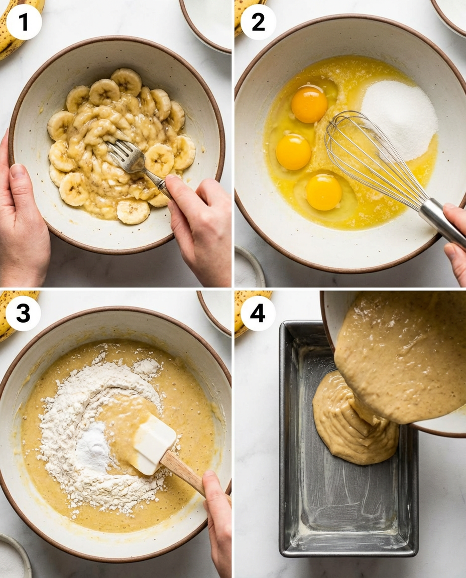 Step-by-step process of making New Zealand banana bread