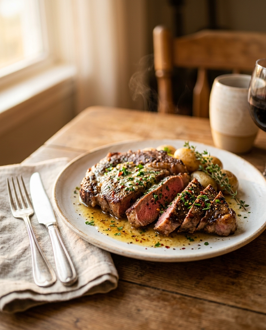 Easy Cowboy Butter Steak Recipe served on a plate ready to eat