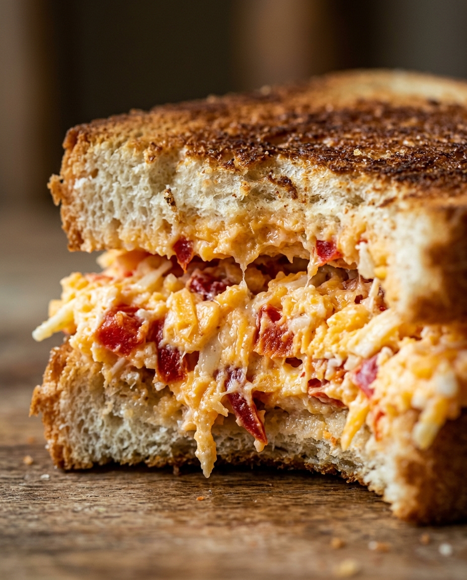 Close-up showing the texture and inside of Easy Pimento Cheese Recipe