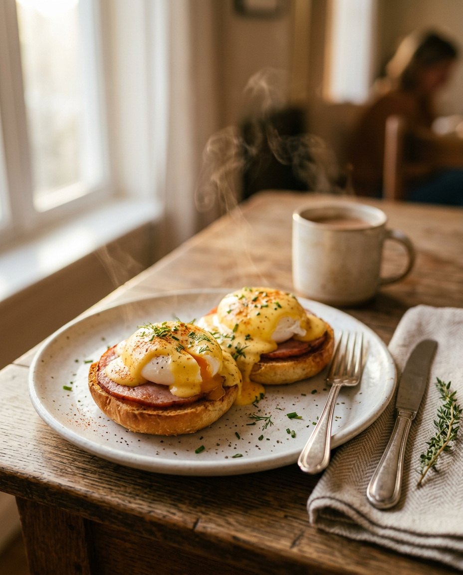 Eggs Benedict Rolls Recipe served on a plate ready to eat
