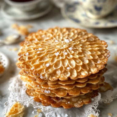 Golden French Galettes Bretonnes cookies with ridged fork pattern and fleur de sel topping on marble surface