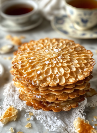 Golden French Galettes Bretonnes cookies with ridged fork pattern and fleur de sel topping on marble surface