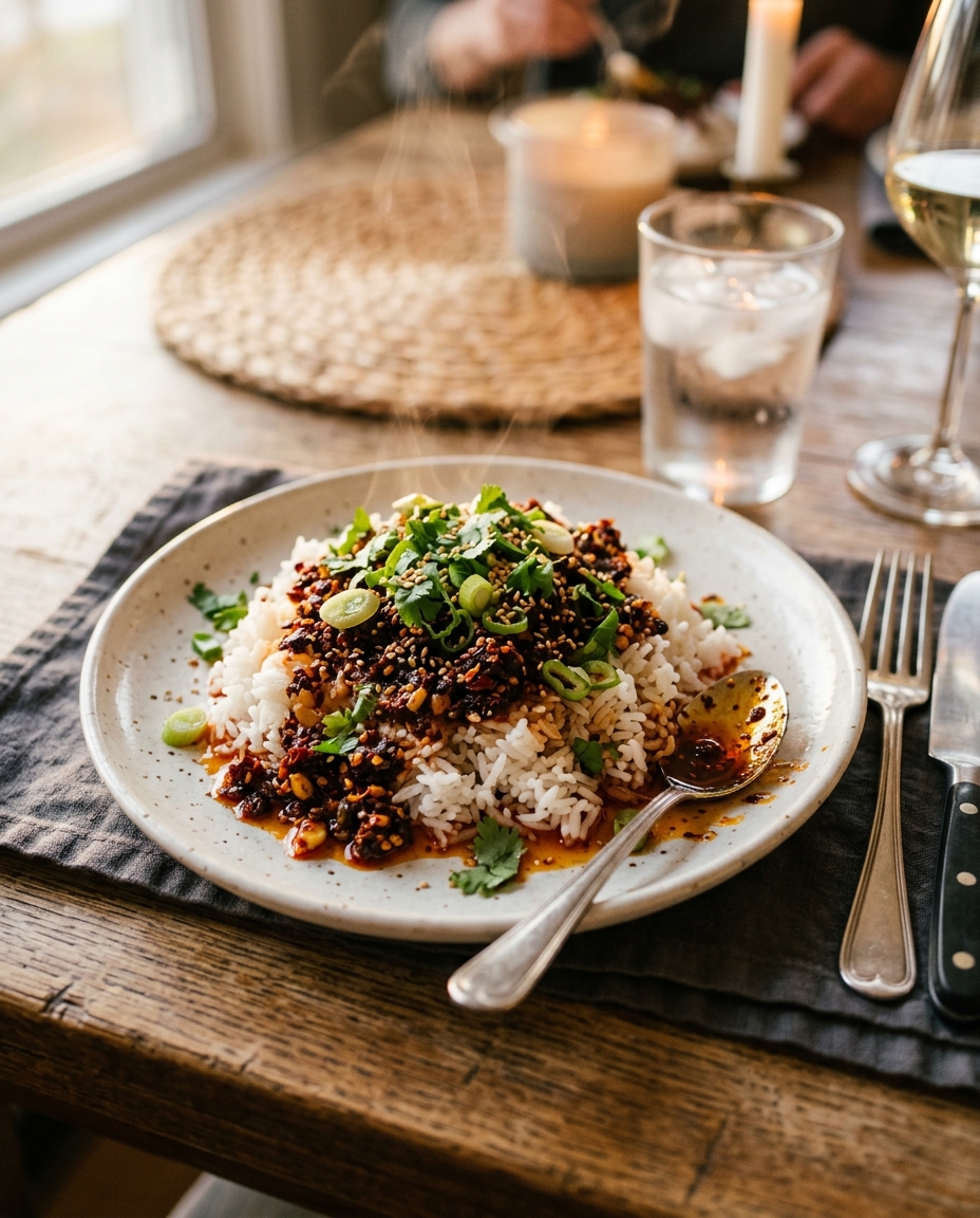 The Ultimate Homemade Chili Crisp Recipe served on a plate ready to eat