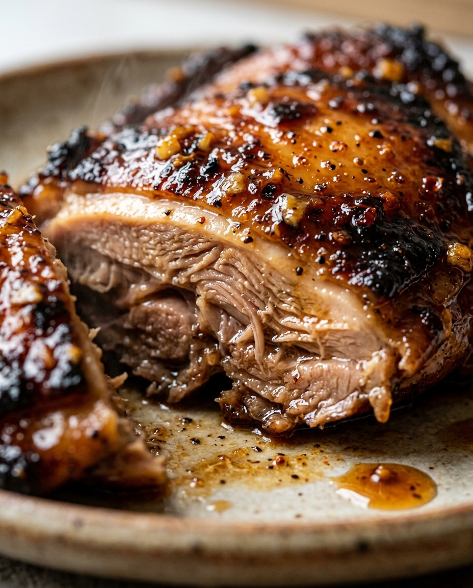 Close-up showing the texture and inside of Honey Garlic Chicken Thighs Recipe