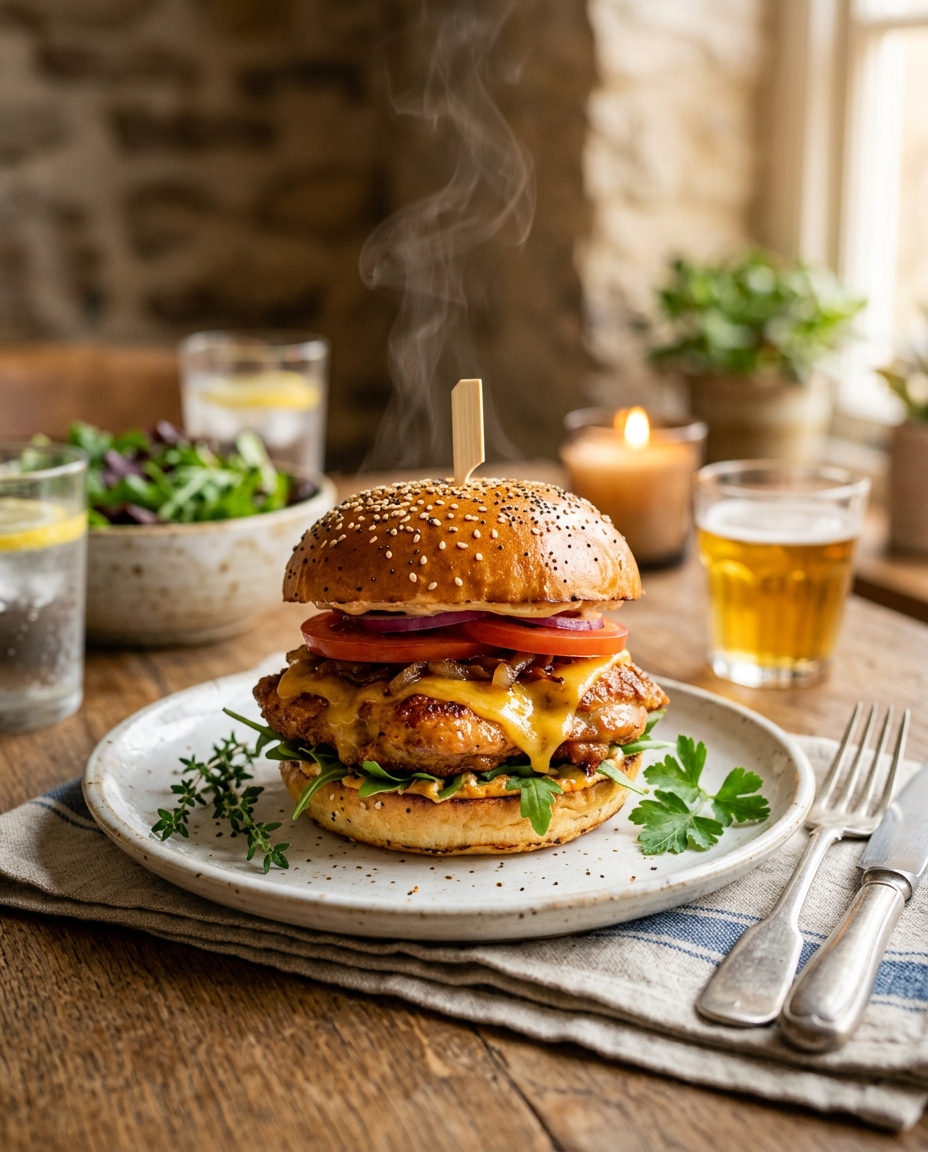 Perfect Juicy Chicken Burger Recipe served on a plate ready to eat