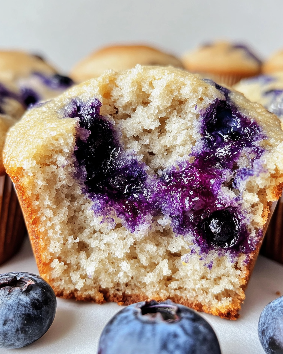 Close-up showing the texture and inside of Lemon Blueberry Muffins Recipe