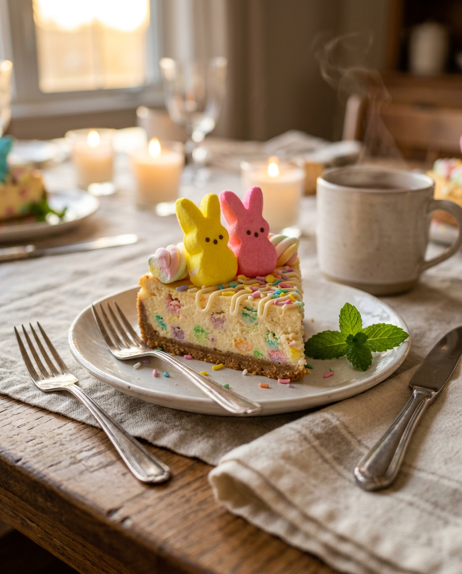 Peeps Cheesecake Bars Recipe served on a plate ready to eat