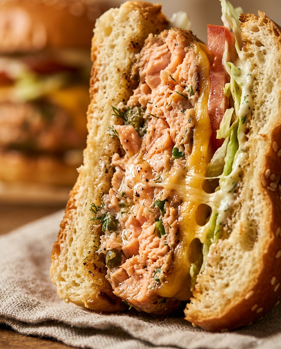 Close-up showing the texture and inside of Perfect Salmon Burgers Recipe
