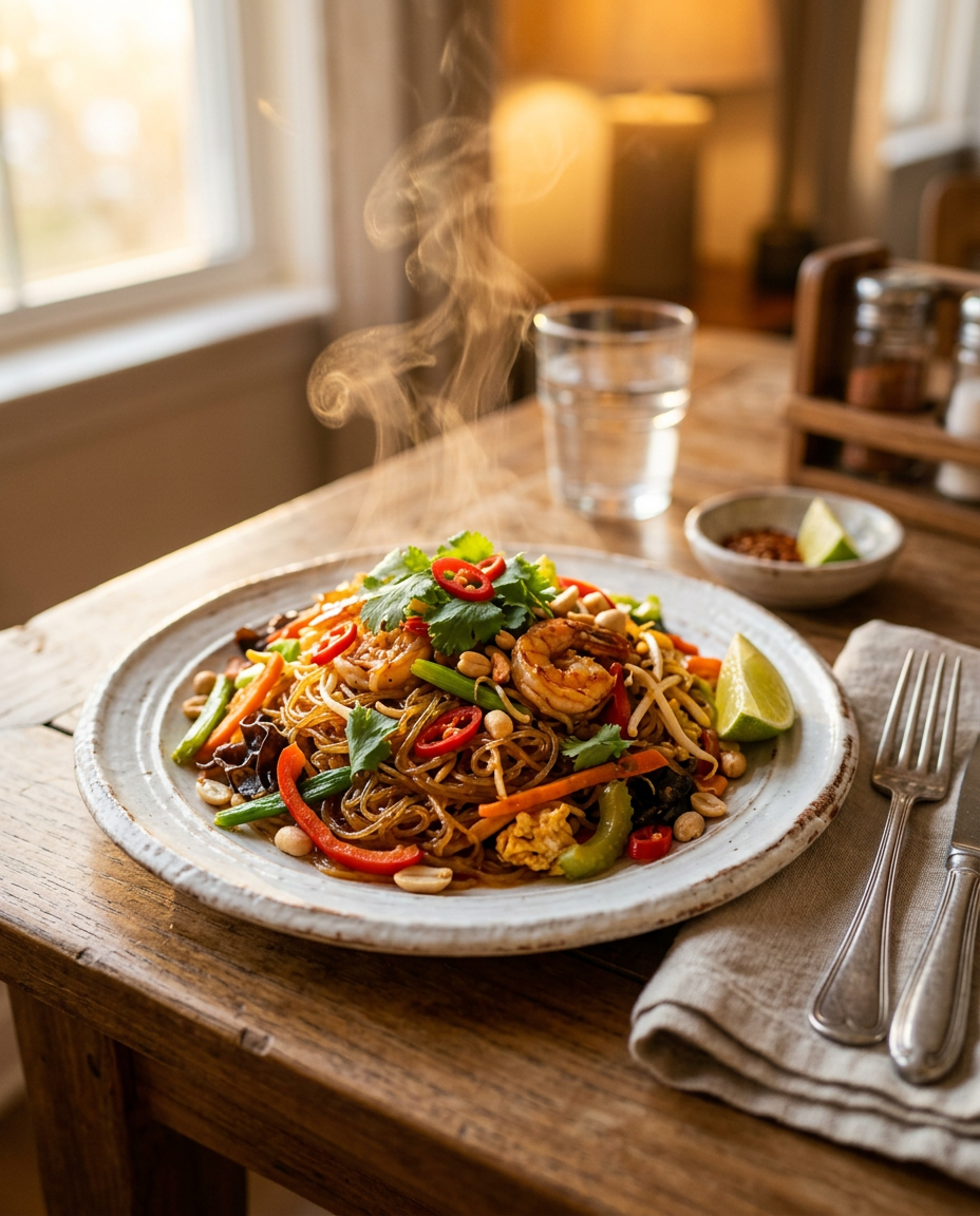 Authentic Thai Glass Noodles Recipe with Fresh Vegetables and Savory Sauce served on a plate ready to eat